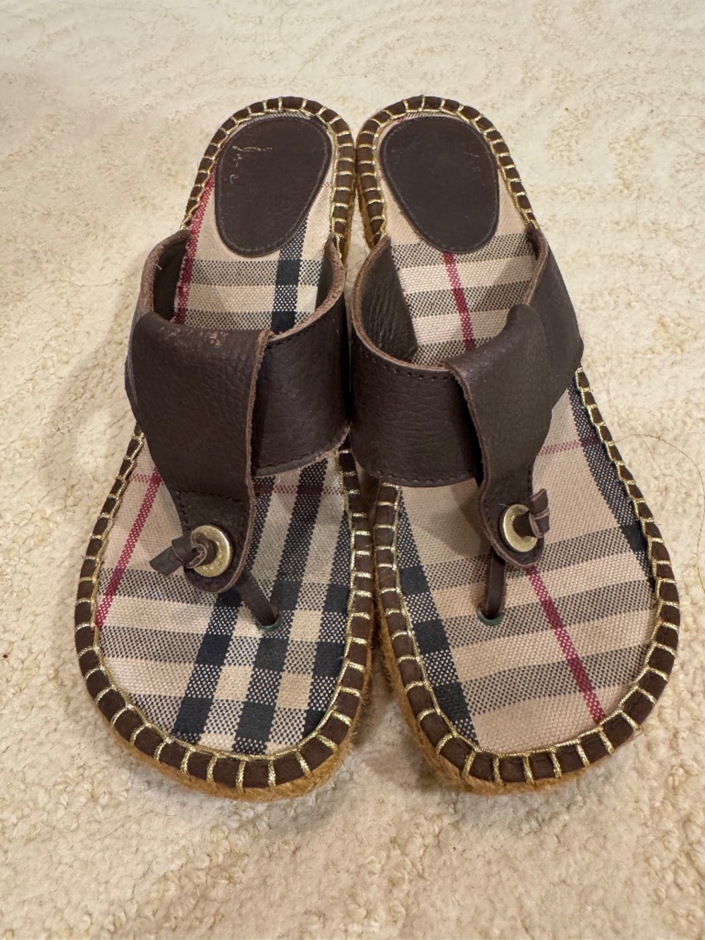Burberry Brown Leather Espadrilles Wedge Sandals Women Size 39